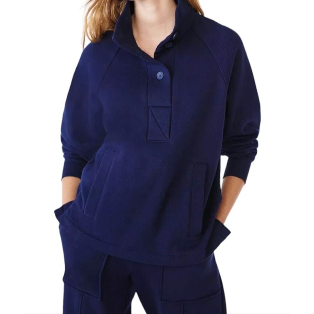 Free Assembly Women's Fleece Popover Sweatshirt with Raglan Sleeves Blue Size XS